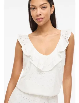 Top de mujer con volantes de algodón - Vila - FashionsVida