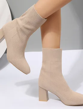 Botas de media caña de punto elástico con tacón grueso para mujer, otoño/invierno, botas de calcetín de moda con punta fina, botas de tobillo de - Shein - FashionsVida