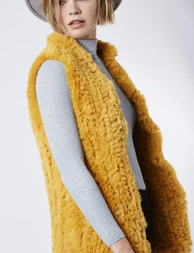 Hand Knitted Faux Fur Long Gilet - JAYLEY - FashionsVida