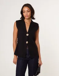 Gold Button Front Tailored Vest - 6/8 / BLACK - female