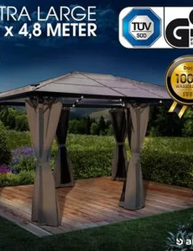 Alu-Pavillon PREMIUM 3,6x4,8m grau inkl. LEDs - BRAST - FashionsVida