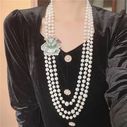 Strands White Pearl Flower CZ Connector Necklace
