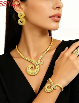 K Gold Plated Spiral Swirl Jewelry Set For Women Luxury Snake Curve Necklace Earrings Ring Bracelet 4Pcs Wedding Party Jewelry - Aliexpress - FashionsVida