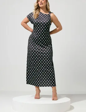 Women's Polka Dot Buckle Detail Maxi Dress in Chocolate Size: 18 - Chocolate - Size: 18 - Yours - FashionsVida