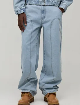 Mens Vintage Wash Western Detail Relaxed Jeans - Blue Cotton - Size 34 Regular - boohooMAN - FashionsVida