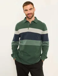 Pure Cotton Striped Rugby Shirt Dark Green Mix male