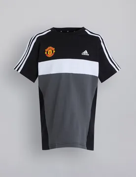 Manchester United x Kids Tiberio 3-Stripes Colourblock T-Shirt Black 11-12Y - Adidas - FashionsVida
