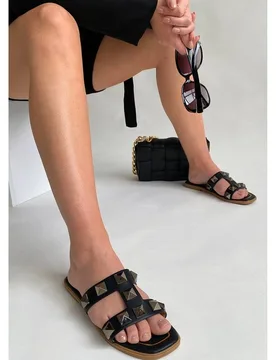Women's Audrey Studded Slip On Sandals in Black Size: 3 - Black - Size: 3 - IKRUSH - FashionsVida