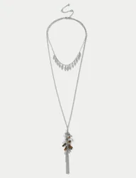 Multirow Tassel and Charm Necklace Silver female