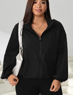 Chaqueta versátil de uso diario para mujer talla grande, color liso con cremallera, estilo casual smart casual deportivo holgado tipo racing normal, - Shein - FashionsVida