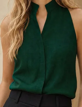 Top sin mangas de cuello alto tipo lino para mujer, top versátil de corte ajustado para ir al trabajo S - Shein - FashionsVida