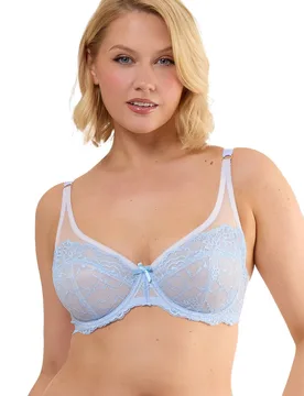 Women's Stephanie Peach & Blue Lace High Apex 'Bra' in Light Blue Size: 36F - Light Blue - Size: 36F - Playful Promises - FashionsVida