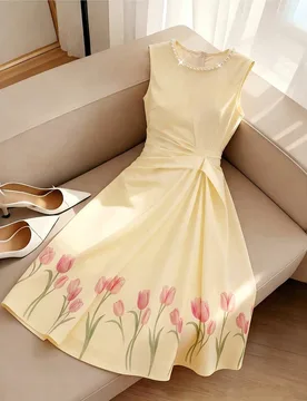 Vestido sin mangas con pliegues y corte entallado, adecuado para primavera y verano XL - Shein - FashionsVida