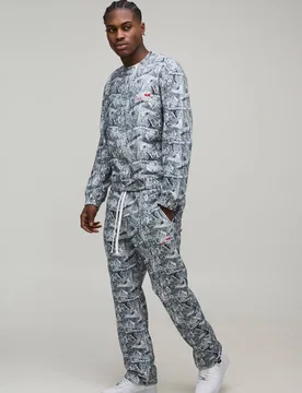 Herren Oversized Boxy Camo Sweatshirt mit Schnürbund Trainingsanzug Grey Größe Large - boohooMAN - FashionsVida