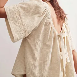 Camisa casual de mujer de unicolor tejida de ajuste holgado L