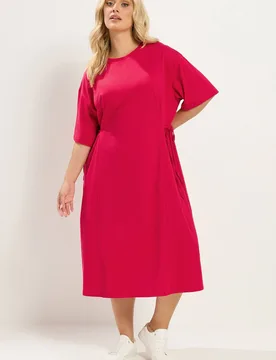 Women's Front Tie Midi T-Shirt Dress in Fuchsia Size: 16 - Fuchsia - Size: 16 - Yours - FashionsVida