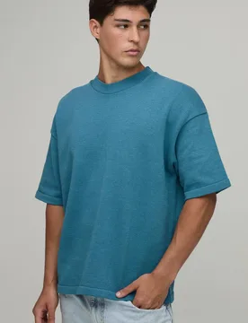 Herren Übergroßes Strick-Oberteil Aus Baumwollmischung Teal Größe Small - boohooMAN - FashionsVida