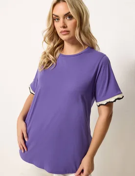 Women's Metallic Crochet Trim T-Shirt in Purple Size: 34-36 - Purple - Size: 34-36 - Yours - FashionsVida