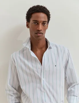 Camisa de algodón de hombre a rayas de corte ajustado - Lion of Porches - FashionsVida