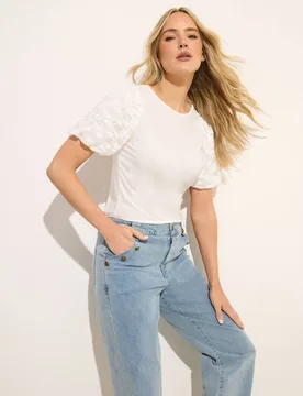 Women's Tall Lace Sleeve T-Shirt in White Size: 18 - White - Size: 18 - Long tall sally - FashionsVida