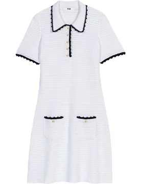 Vestido corto con cuello polo de punto calado y ganchillo - Maje - FashionsVida