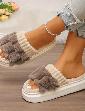 Pantuflas suaves y esponjosas de mujer con puntera abierta, suela gruesa y cálidas para interiores, ropa de casa cómoda, pantuflas silenciosas antid - Shein - FashionsVida
