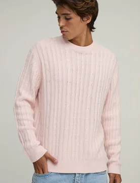 Herren Locker Geschnittener Zopfmuster-Strickpullover Light Pink Größe Large - boohooMAN - FashionsVida