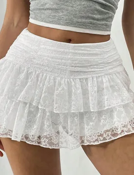 Minifalda blanca de encaje de doble capa de unicolor dulce y de moda Y2K para mujer L - Shein - FashionsVida