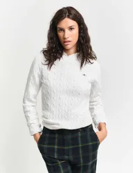 Cotton Rich Cable Knit Crew Neck Jumper White female