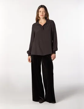 Blusa de mujer con cuello polo de punto y manga larga - Naulover - FashionsVida
