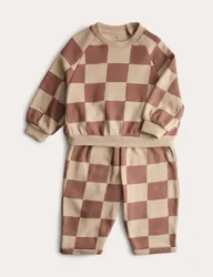 Pc Checked Sweatshirt & Joggers Outfit (0-6 Yrs) Brown male