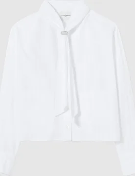 Camisa de mujer de algodón de manga larga con rayas tono sobre tono y lazada desmontable - CLAUDIE PIERLOT - FashionsVida