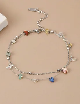 Pieza Tobillera de acero inoxidable con piedra natural triturada para mujer, joyería de pie para playa de verano (Nota: Las piedras son asimétricas, - Shein - FashionsVida