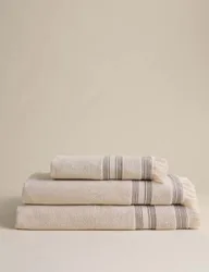 Cotton Rich Fringed Border Towel Natural Mix