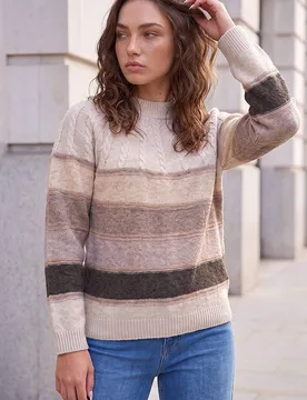 Women's Petite Stripe Cable Knit Jumper in Stone Size: 18 - Stone - Size: 18 - Roman - FashionsVida
