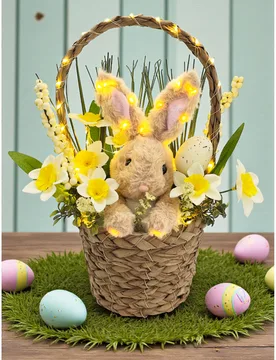 LED-Osterdeko Henkelkorb mit Osterhase - Eldo - FashionsVida
