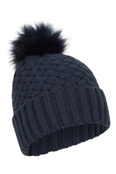 Lisbon Borg Lined Womens Thermal Pom-Pom Beanie - Navy - Navy - Size: ONE