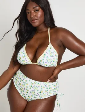 Womens Plus Lemon Print High Waisted Triangle Bikini Set - Yellow Polyamide - Size 22 Uk - Boohoo - FashionsVida