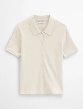 Cárdigan de mujer de polo regular de manga corta de una mezcla de algodón orgánico y lino - MARC O'POLO - FashionsVida