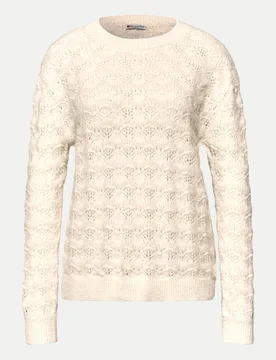 Flauschiger Strukturpullover Fluffy Weiß 38 - Street One - FashionsVida