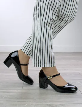 Women's Mid Block Heel Mary Jane Comfort Court Shoes in Black Size: 7 - Black - Size: 7 - Ajvani - FashionsVida