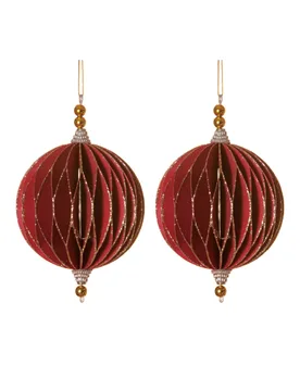 Glitzernde Origami-Weihnachtskugeln Weihnachts-Hängedeko 2 Stück rot-goldfarben 13 cm - HOGEWONING BV - FashionsVida