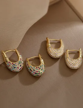European and American Exquisite Light Luxury Copper Plated 18K Gold Inlaid Zircon U-shaped Earrings for Women, Niche Personality - Aliexpress - FashionsVida