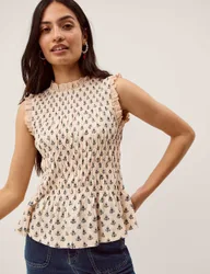 Jersey Floral High Neck Blouse Ivory Mix female