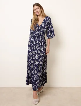Shirred Empire Bust Dress - L / NAVY - female - Blue Vanilla - FashionsVida
