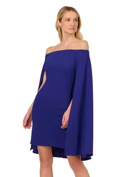 Womens Off Shoulder Cape Dress - Blue - Size 6 Uk - Adrianna Papell - FashionsVida