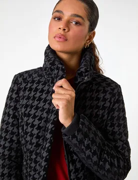 Women's Dogtooth Flock Coat in Black Size: 18 - Black - Size: 18 - Roman - FashionsVida