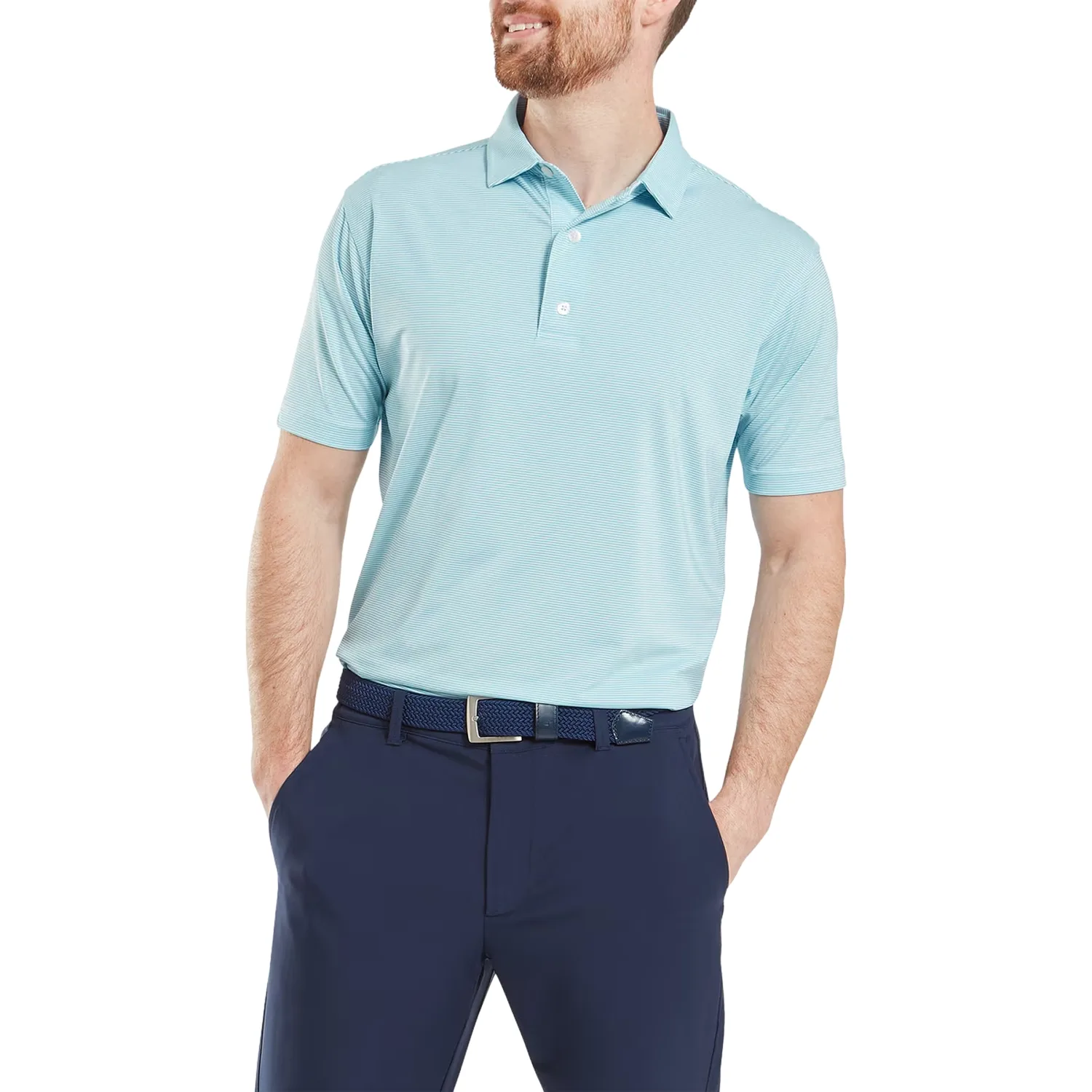 Polo Micro Feeder Stripe Lisle, iceblau l - FootJoy - FashionsVida
