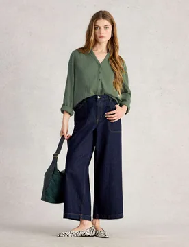 Pure Cotton Double Cloth Collared Shirt Green female - White stuff - FashionsVida