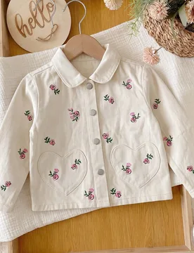 Chaqueta y abrigo de mezclilla para niñas, nueva llegada de primavera/otoño, estilo casual infantil pastoral, color albaricoque, cuello de mezclilla - Shein - FashionsVida